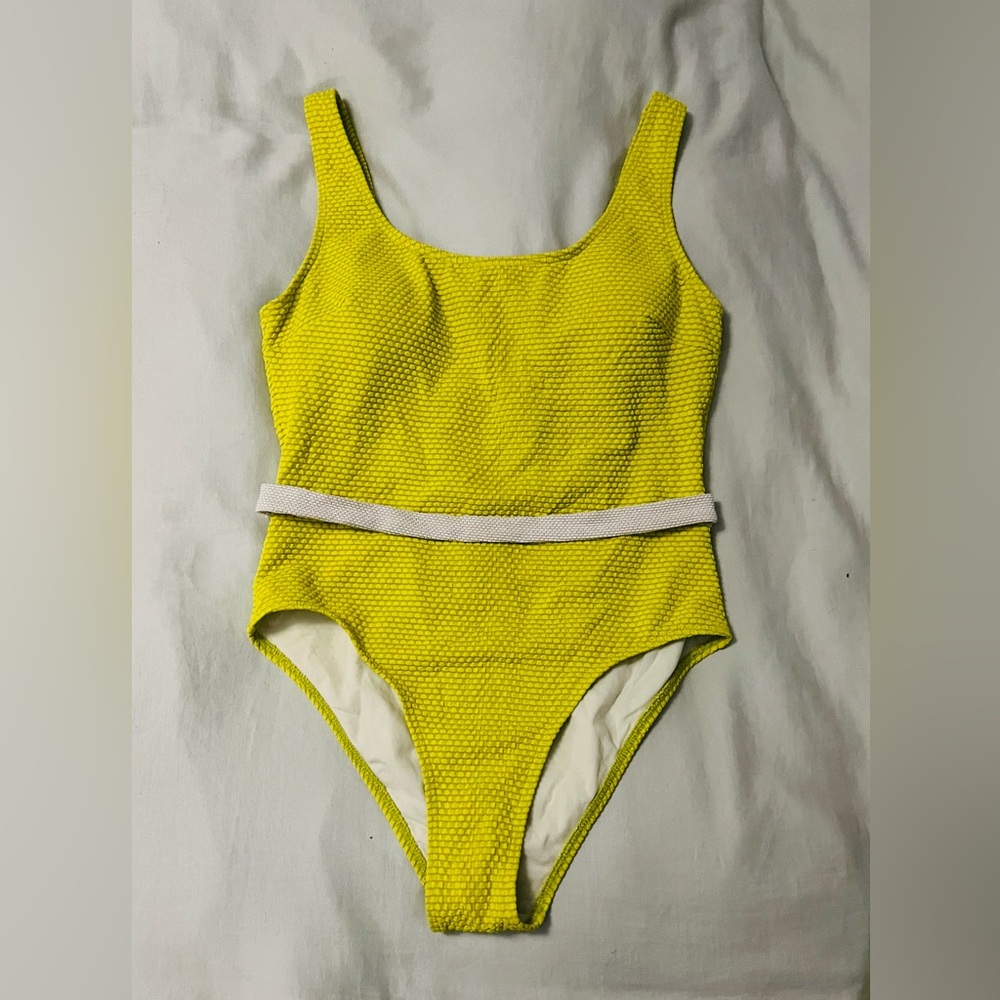 ModCloth One Piece Retro Lime Green Bathing Suit with Belt